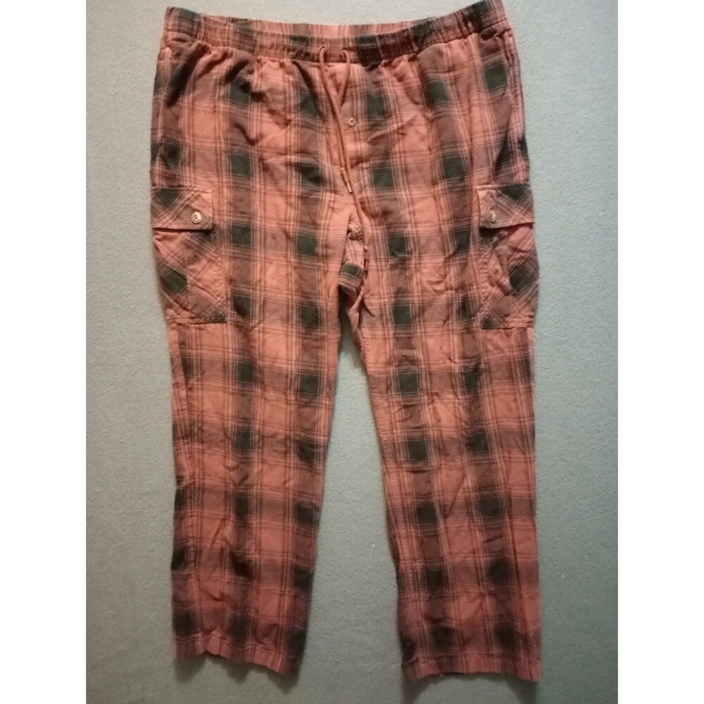 Duluth Trading Co Flannel Cargo Lounge Pants Mens XLarge X32 Red Plaid Pajamas